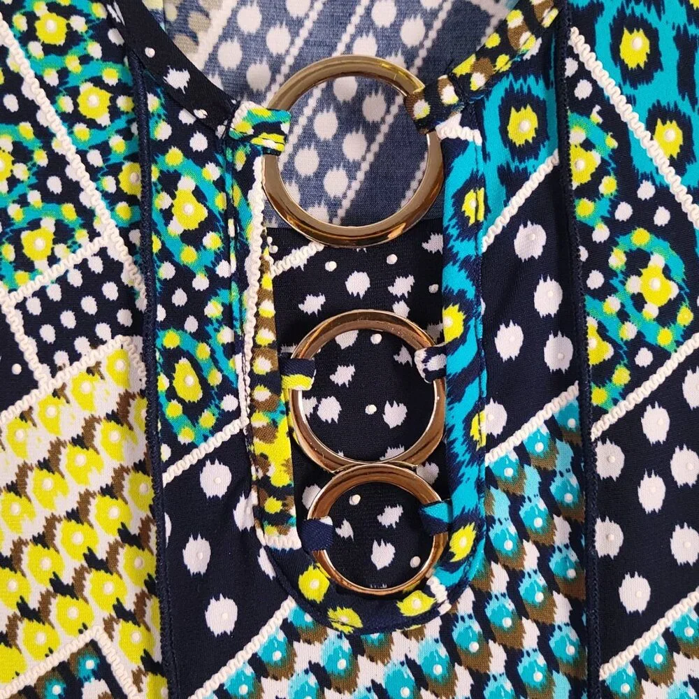 Sami & Jo Dress Geometric Abstract Midi Sz L Fairy Grunge Swiss Dot artsy BOHO